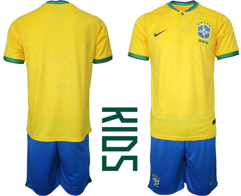 Youth 2022 World Cup National Team Brazil home yellow blank Soccer Jersey->youth soccer jersey->Youth Jersey